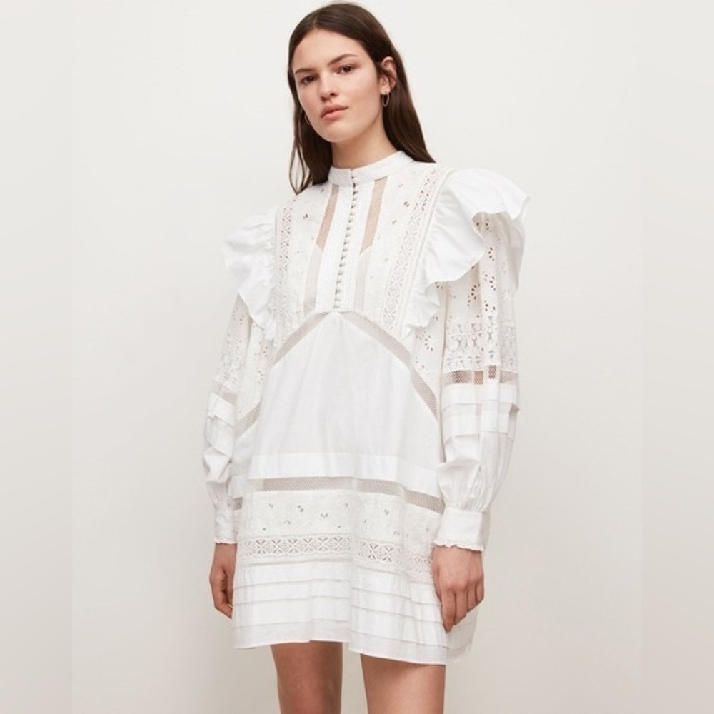 All Saints Prim Broderie Elegant White Lace Dress